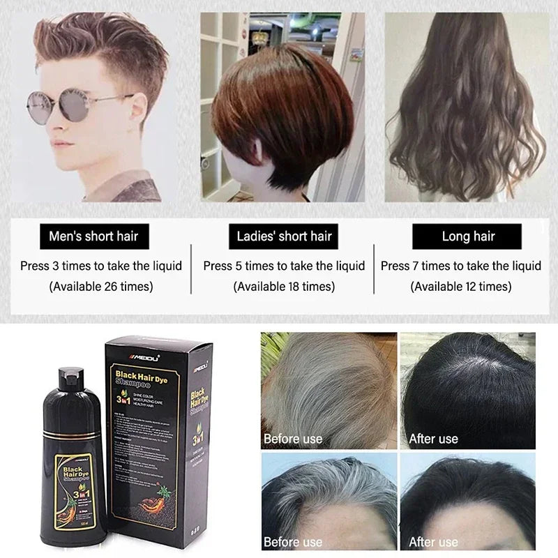 500ml Hair Dye Shampoo 3 in 1 Instant Coloring Natural Treatment for Hair Shampoo Large Capacity No Harm To Hair Shampoo